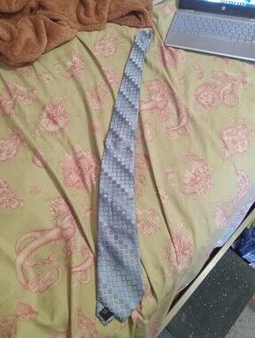 Men's Kenneth Cole Reaction Blue Gray Geometric Pattern Silk Tie